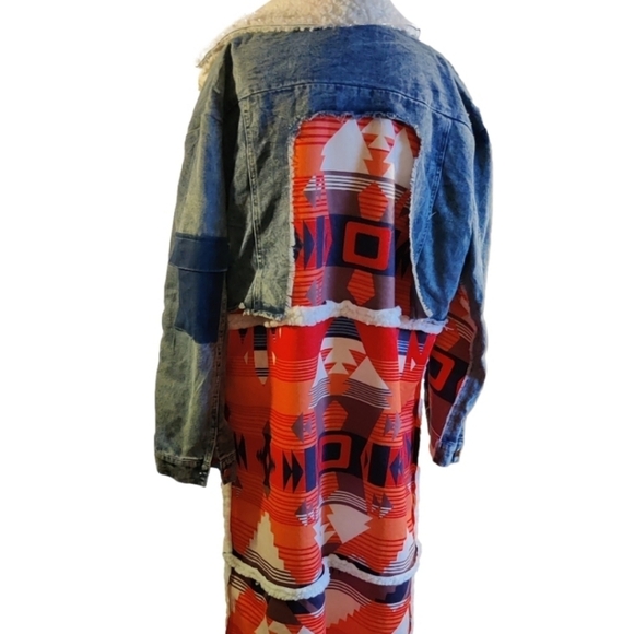 Loragal Women's Mixed Patchwork and Denim Aztec Print Coat NWT Size 3XL - Picture 2 of 12